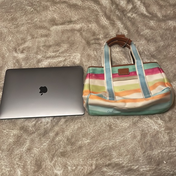 Y2K Coach Watercolor Striped Handbag with Leather Accents - Picture 16 of 16